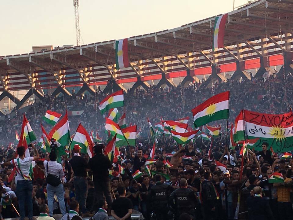 The President of the Kurdistan Region Masoud Barzani addressed thousands of people at the Zakho Stadium, Zakho, Kurdistan Region, Sep. 14, 2017. (Photo: Social Media)